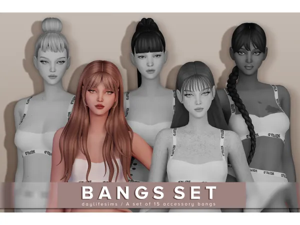 Maxis Match BANGS SET Wednesday by simsfinds - The Sims 4 Custom Content