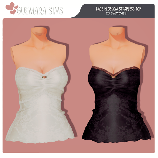 Alpha Lace Blossom Strapless Top (Public now) by simsfinds - The Sims 4 Custom Content