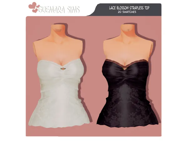 Alpha Lace Blossom Strapless Top (Public now) by guemarasims - The Sims 4 Custom Content