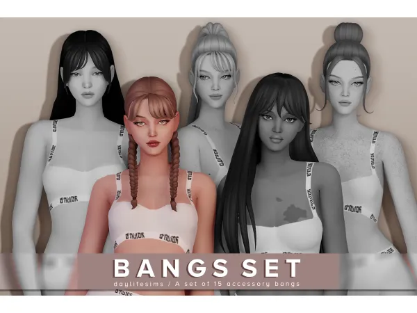 Maxis Match BANGS SET Stella by simsfinds - The Sims 4 Custom Content