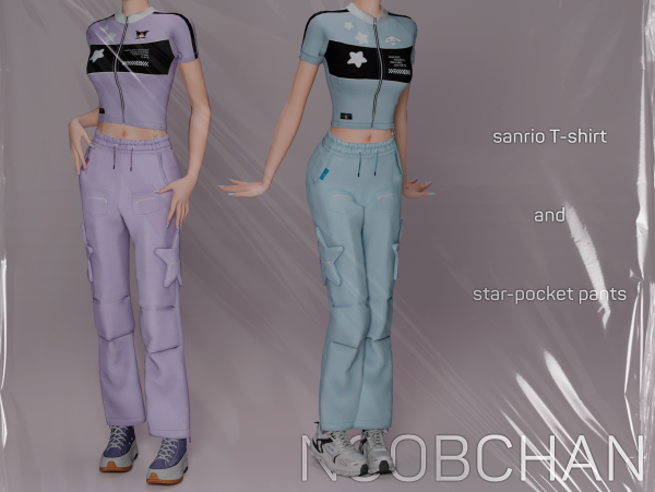 Alpha Sanrio T shirt Star pocket pants by simsfinds - The Sims 4 Custom Content