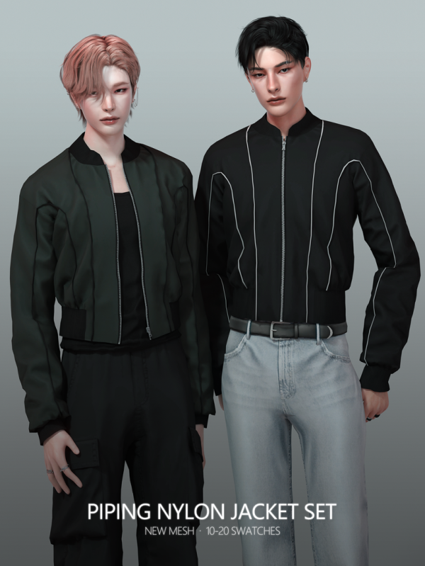 Alpha Piping Nylon Jacket Set by simsfinds - The Sims 4 Custom Content