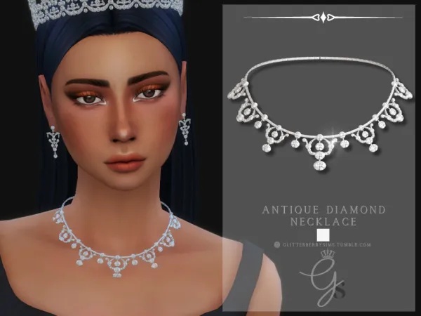 Alpha Antique Diamond Necklace by GlitterberryFly - The Sims 4 Custom Content