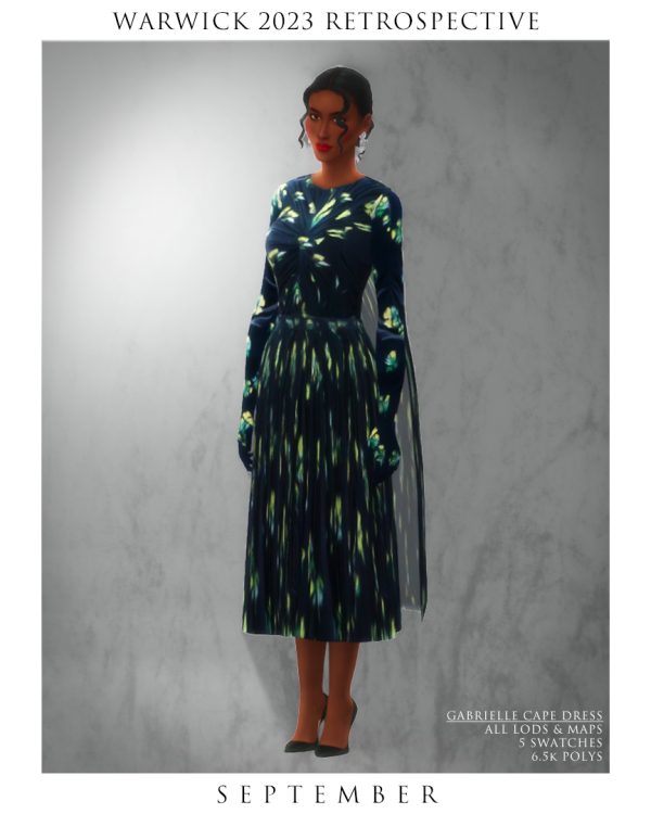 Maxis Match SEPTEMBER Gabrielle Cape Dress by simsfinds - The Sims 4 Custom Content