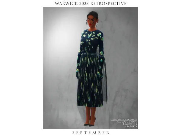 Maxis Match SEPTEMBER Gabrielle Cape Dress by warwicks - The Sims 4 Custom Content