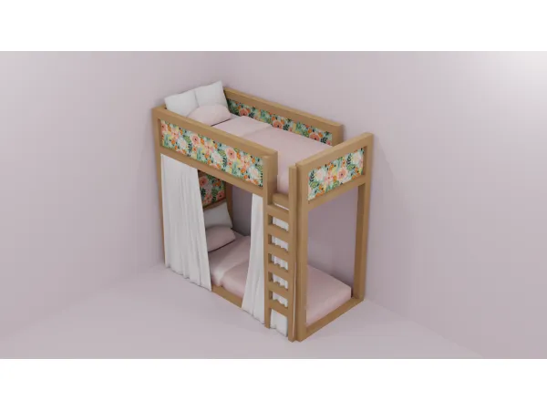 Maxis Match Wide Floral Bunk Bed by EllaSims - The Sims 4 Custom Content