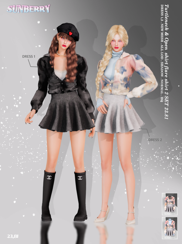 Alpha [SUNBERRY] Turtleneck Open shirt flare skirt 2SET 2381(Early access) by simsfinds - The Sims 4 Custom Content
