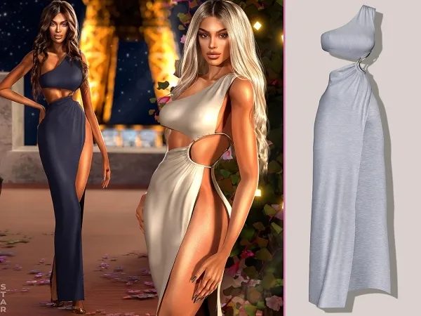 Alpha One Shoulder High Split Dress - The Sims 4 Custom Content
