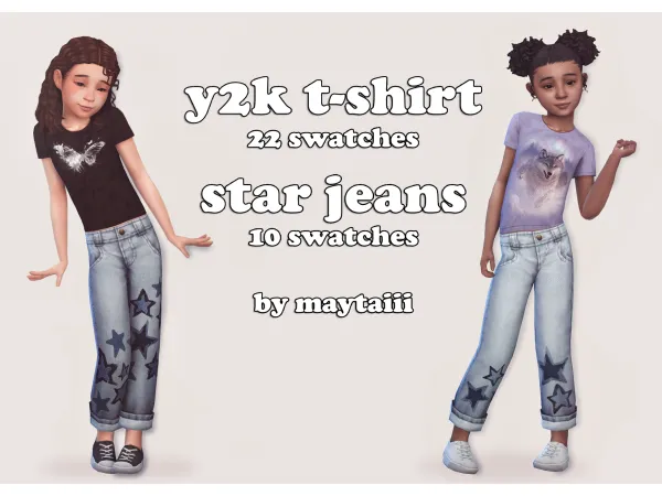 Maxis Match y2k t shirt and star jeans for kids by maytaiii - The Sims 4 Custom Content