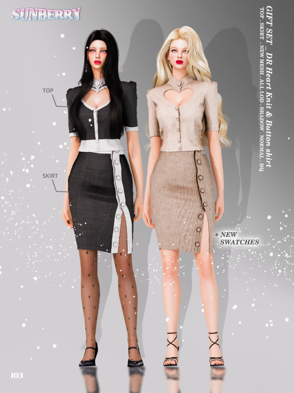Alpha [SUNBERRY]GIFT SET_DR Heart Knit Button skirt 103(Early access) by simsfinds - The Sims 4 Custom Content