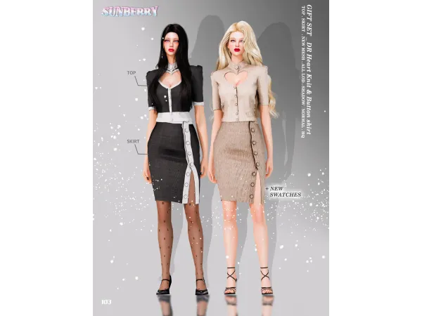 Alpha [SUNBERRY]GIFT SET_DR Heart Knit Button skirt 103(Early access) by sunberry - The Sims 4 Custom Content