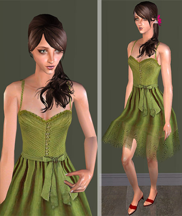 Apple Green Eye Let dress by simsfinds - The Sims 2 Custom Content