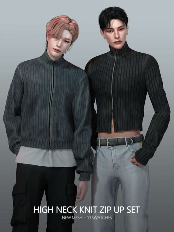 Alpha High Neck Knit Zip Up Set by simsfinds - The Sims 4 Custom Content