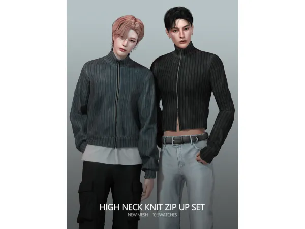 Alpha High Neck Knit Zip Up Set by rona_sims - The Sims 4 Custom Content