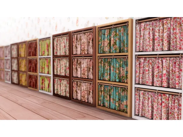 Mix Shelves wCurtain by simsfinds - The Sims 4 Custom Content