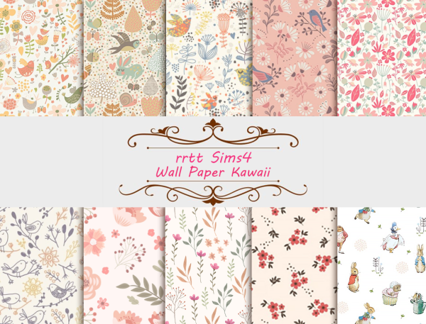 Mix Wall Paper Kawaii 001 by simsfinds - The Sims 4 Custom Content