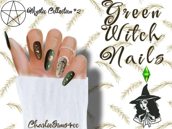 Alpha Green Witch Nails - The Sims 4 Custom Content