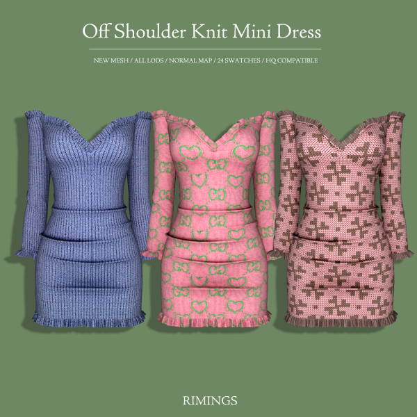 Alpha [RIMINGS] Off Shoulder Knit Mini Dress by simsfinds - The Sims 4 Custom Content