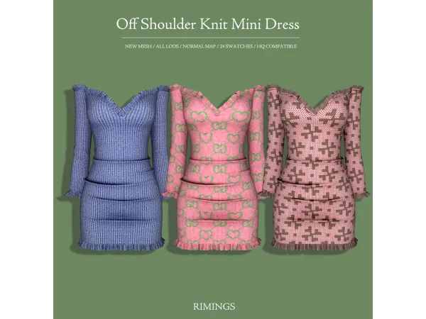 Alpha [RIMINGS] Off Shoulder Knit Mini Dress by RIMINGs - The Sims 4 Custom Content