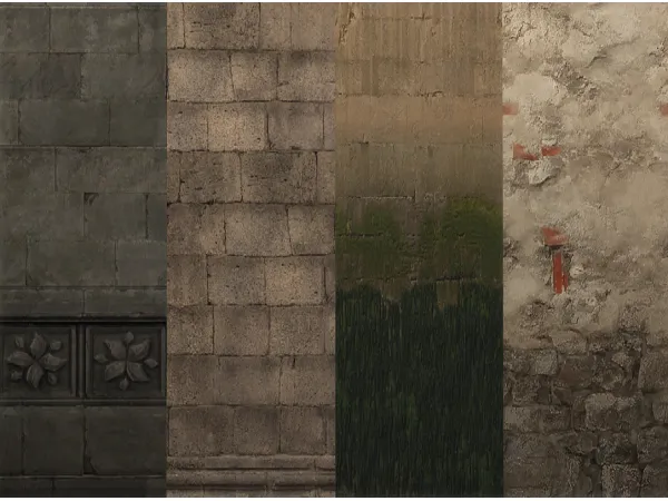 Mix Old Stone Wall Old Wooden Wall - The Sims 4 Custom Content