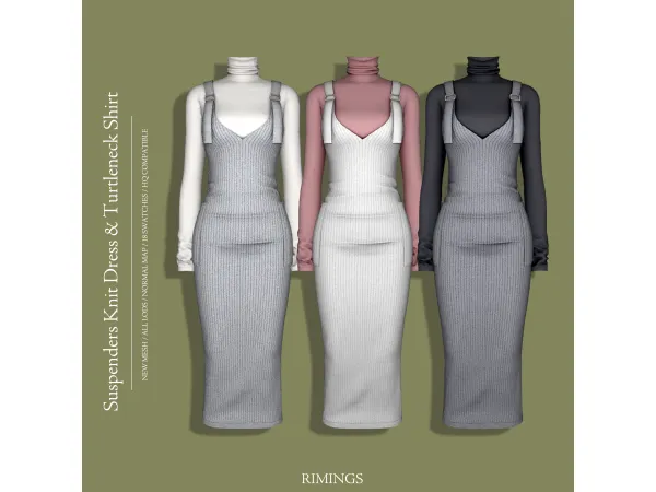 Alpha [RIMINGS] Suspenders Knit Dress Turtleneck Shirt by RIMINGs - The Sims 4 Custom Content