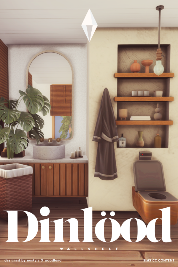 Maxis Match [N O S T Y L E X W O O D L A N D] Dinlöod WallShelf by simsfinds - The Sims 4 Custom Content