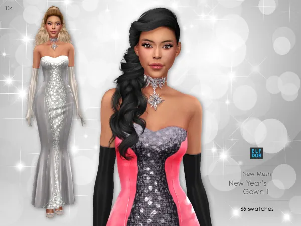 Maxis Match New Year Gown by elfdor - The Sims 4 Custom Content