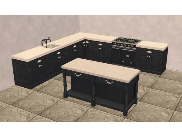 Chateau Kitchen Counter Island Sink and Stove for - The Sims 2 Custom Content