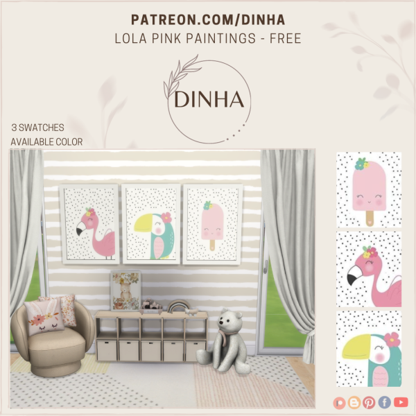 Mix Lola Pink Paintings FREE by dinhagamer - The Sims 4 Custom Content