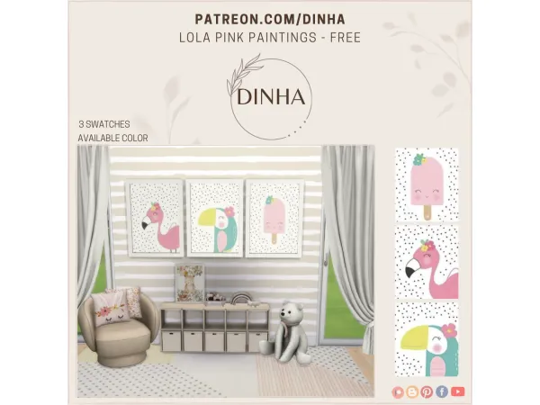 Mix Lola Pink Paintings FREE - The Sims 4 Custom Content