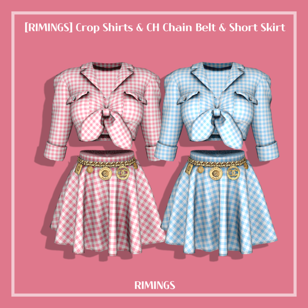 Alpha [RIMINGS] Crop Shirts CH Chain Belt Short Skirt by simsfinds - The Sims 4 Custom Content