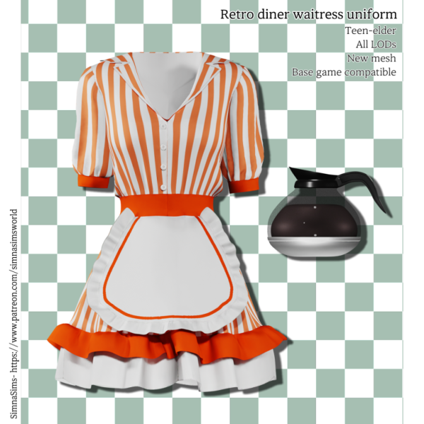 Alpha [simna] Retro diner waitress uniform by simsfinds - The Sims 4 Custom Content