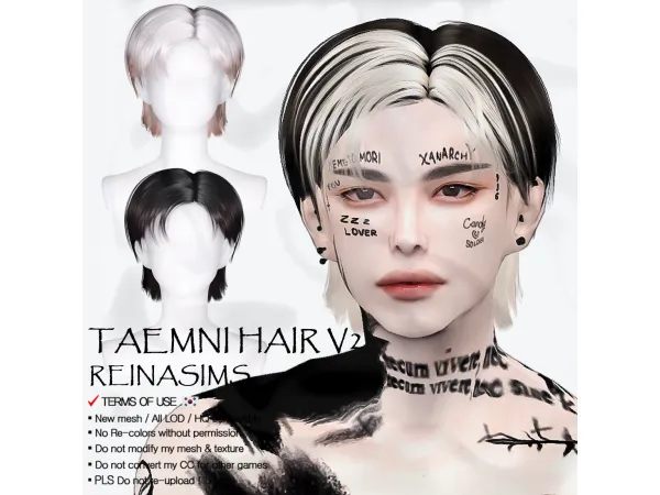 Alpha Reina 79 Taemni hair V2 by ReinaSims4 - The Sims 4 Custom Content