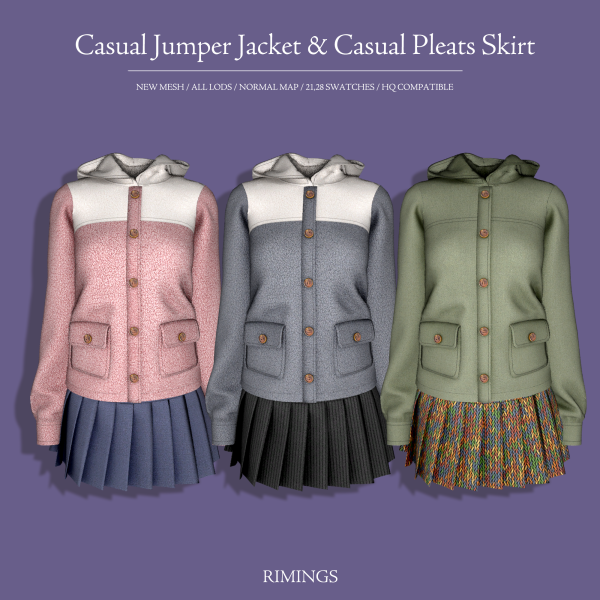 Alpha [RIMINGS] Casual Jumper Jacket Pleats Skirt by simsfinds - The Sims 4 Custom Content