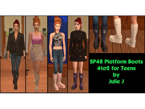 SP48 Platform Boots 4to2 for Teens by Julie J - The Sims 2 Custom Content