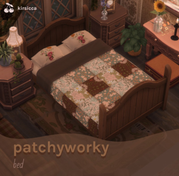 Maxis Match patchyworky bed by simsfinds - The Sims 4 Custom Content