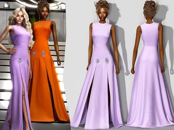 Alpha Dual High Slit Dress with Crystals cool_content_star - The Sims 4 Custom Content