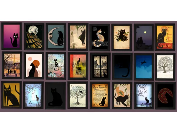 Mix Black cat painting by rrtt - The Sims 4 Custom Content