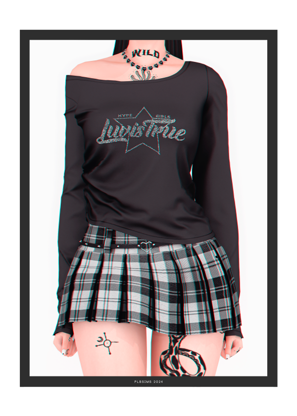 Alpha Unotuchable T Shirt Skirt Neckalace ACC by plbsims - The Sims 4 Custom Content