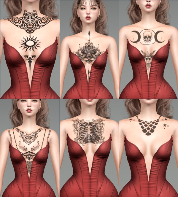 Mix Tattoo 7 Chest goddesses Jennisims by simsfinds - The Sims 4 Custom Content