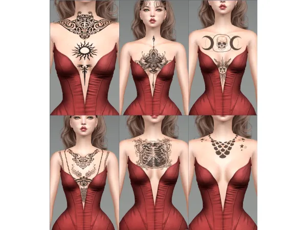 Mix Tattoo 7 Chest goddesses Jennisims by Jennifer - The Sims 4 Custom Content