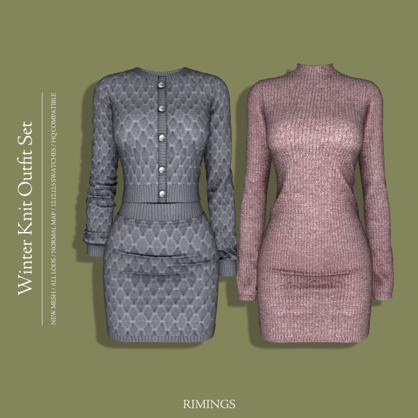 Alpha [RIMINGS] Winter Knit Outfit Set by simsfinds - The Sims 4 Custom Content