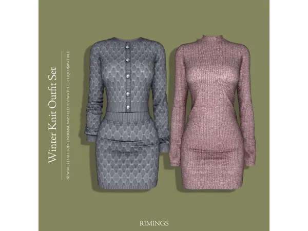 Alpha [RIMINGS] Winter Knit Outfit Set by RIMINGs - The Sims 4 Custom Content