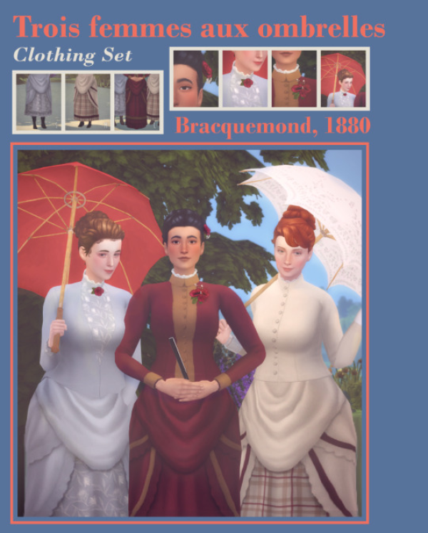 Maxis Match Trois femmes aux ombrelles by simsfinds - The Sims 4 Custom Content