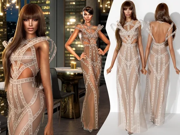 Alpha Alexandra'S Sequin Maxi Sheer Dress from Venice Film Festival 2023 - The Sims 4 Custom Content