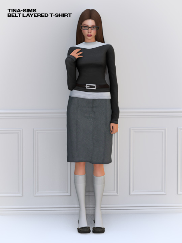 Alpha [TINA SIMS] Belt Layered T Shirt by simsfinds - The Sims 4 Custom Content