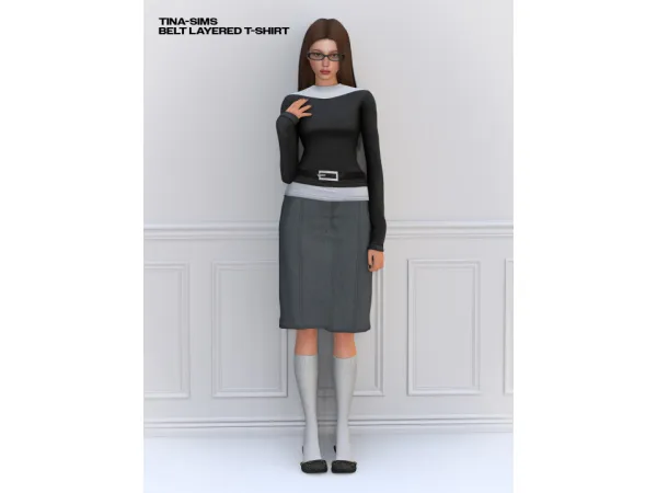 Alpha [TINA SIMS] Belt Layered T Shirt by teeena00 - The Sims 4 Custom Content