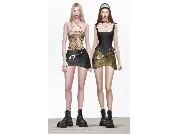 Alpha Double Punch Leather Mini Skirt by charonlee - The Sims 4 Custom Content