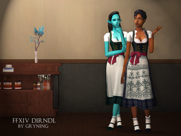 Traditional dress converted from Final Fantasy XIV by simsfinds - The Sims 2 Custom Content