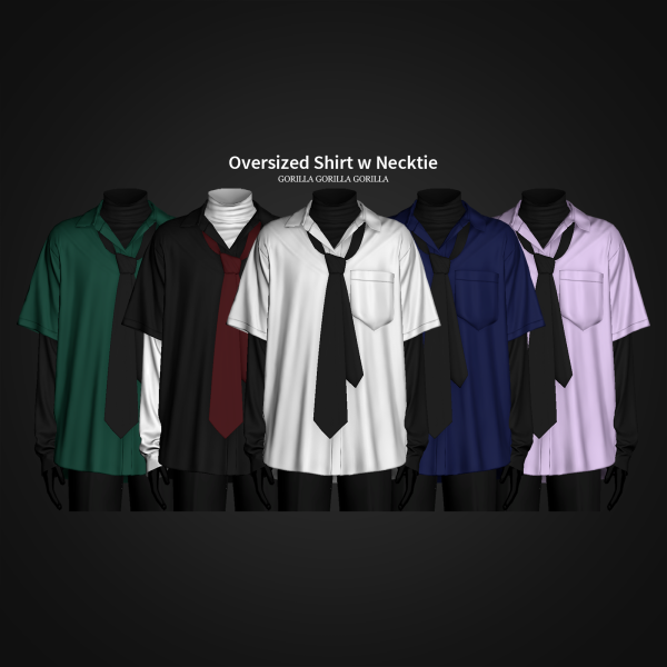 Alpha Oversized Shirt w Necktie by simsfinds - The Sims 4 Custom Content